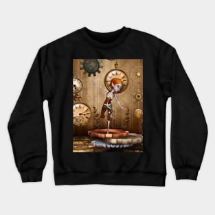 Cute little steampunk girl with clocks and gears Crewneck Sweatshirt